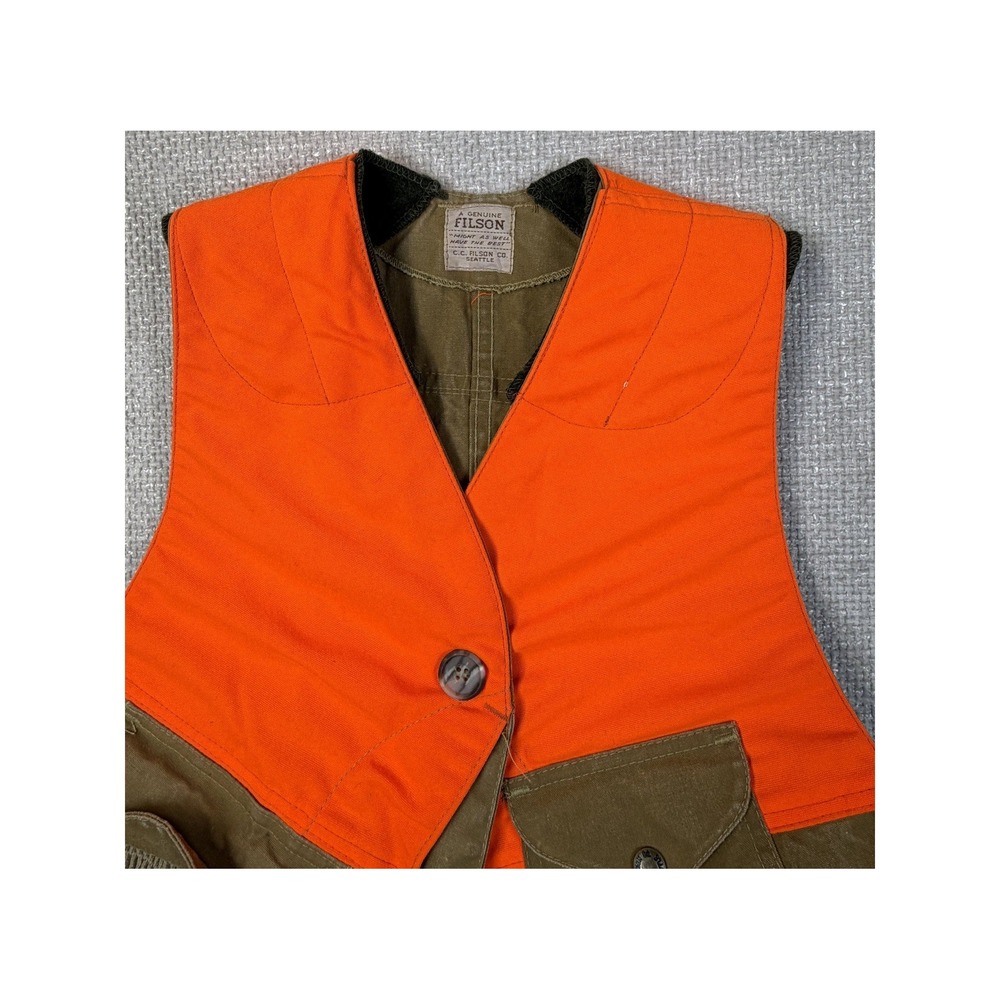 Vintage CC Filson Style 33 Tin Cloth Upland Hunting Vest Blaze Orange USA Mens L